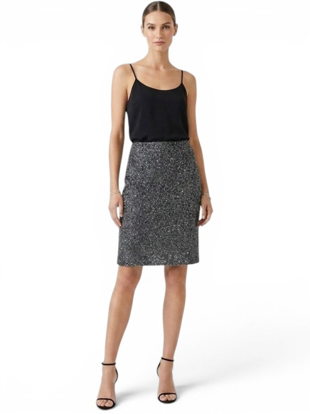 Badgley Mischka Couture Charcoal Gray Heavily Beaded Sequin Evening Skirt NWT 4